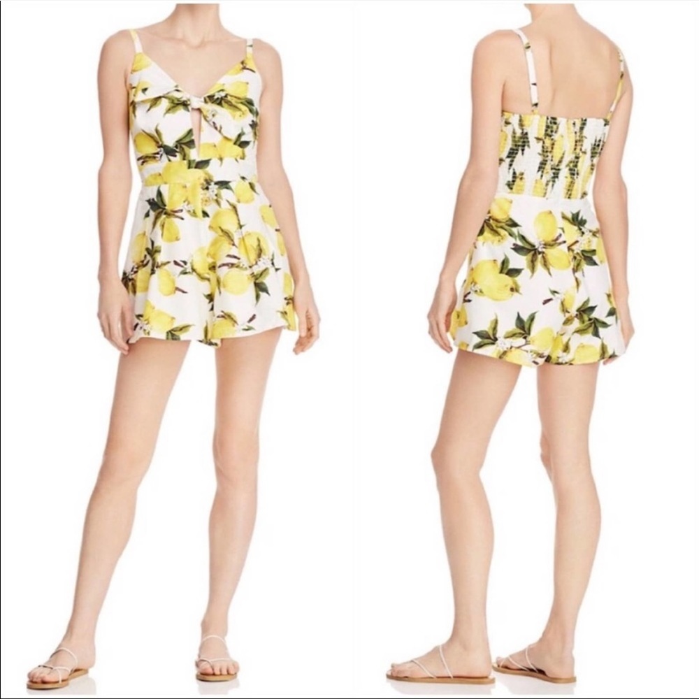 Aqua x Helen Owen tie front lemon print romper